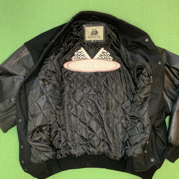 Vintage Big O Tires Black Employee Leather Bomber Jacket Burk's Bay Men's XXL - Picture 9 of 11